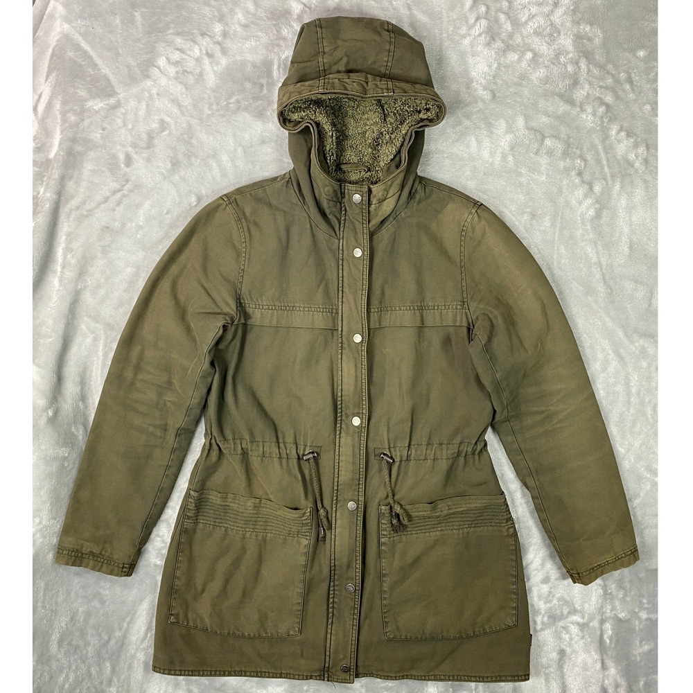 Levi's Parka Jacket Women Small Army Green LW5RC222 Sherpa Lined Cotton Utility